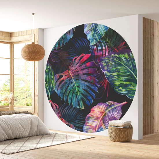 Round / Circle Wall Mural - Wallpaper - Botanical pattern