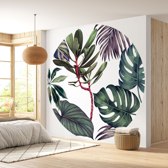 Round / Circle Wall Mural - Wallpaper - Botanical pattern