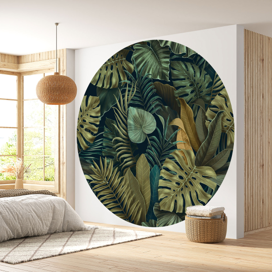 Round / Circle Wall Mural - Wallpaper - Botanical pattern