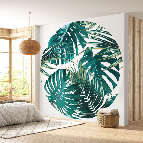 Round / Circle Wall Mural - Wallpaper - Botanical pattern