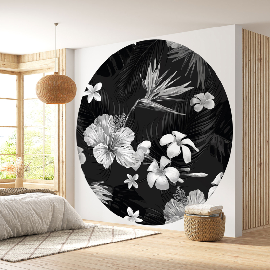 Round / Circle Wall Mural - Wallpaper - Botanical pattern