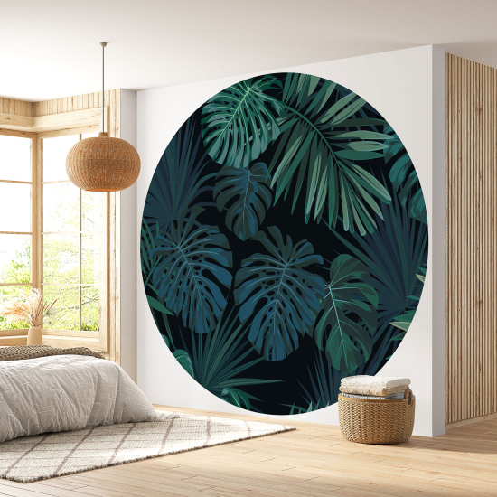 Round / Circle Wall Mural - Wallpaper - Botanical pattern