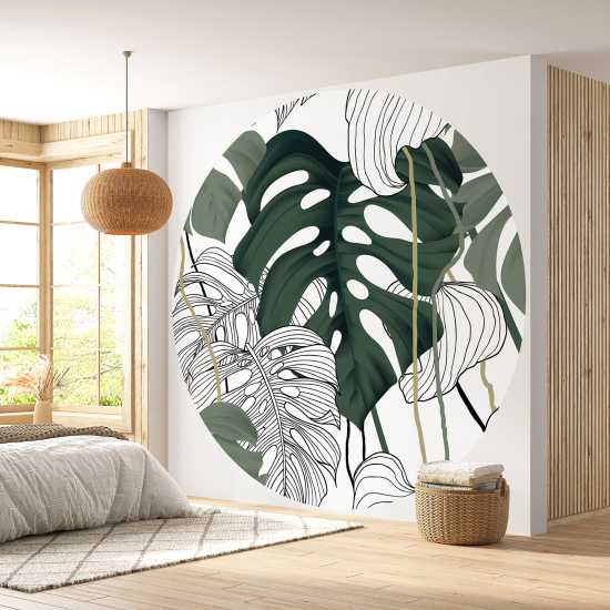 Round / Circle Wall Mural - Wallpaper - Botanical pattern