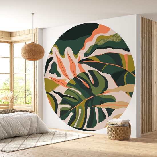 Round / Circle Wall Mural - Wallpaper - Botanical pattern