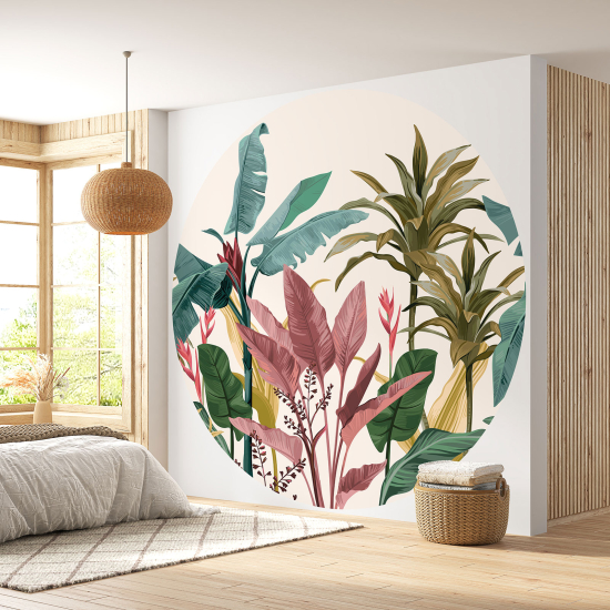 Round / Circle Wall Mural - Wallpaper - Botanical pattern