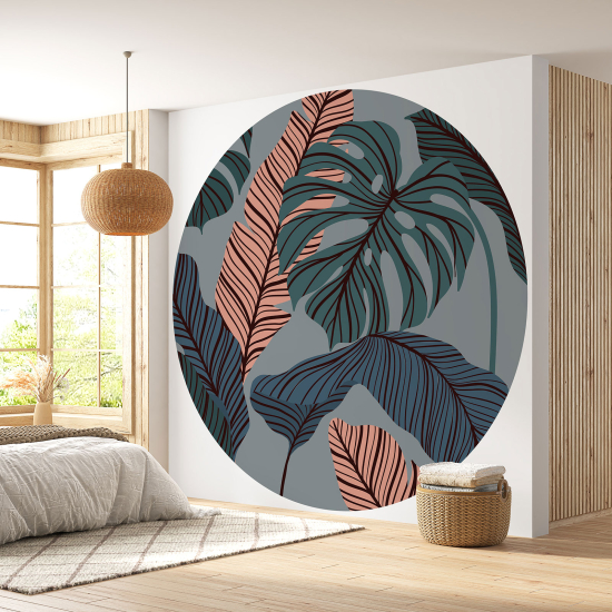 Round / Circle Wall Mural - Wallpaper - Botanical pattern