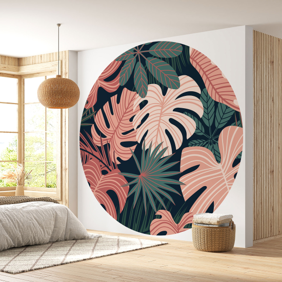 Round / Circle Wall Mural - Wallpaper - Botanical pattern