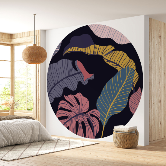 Round / Circle Wall Mural - Wallpaper - Botanical pattern