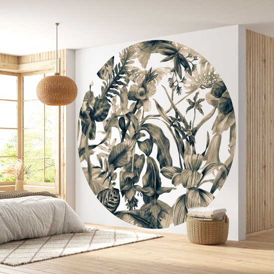 Round / Circle Wall Mural - Wallpaper - Botanical pattern