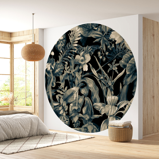 Round / Circle Wall Mural - Wallpaper - Botanical pattern