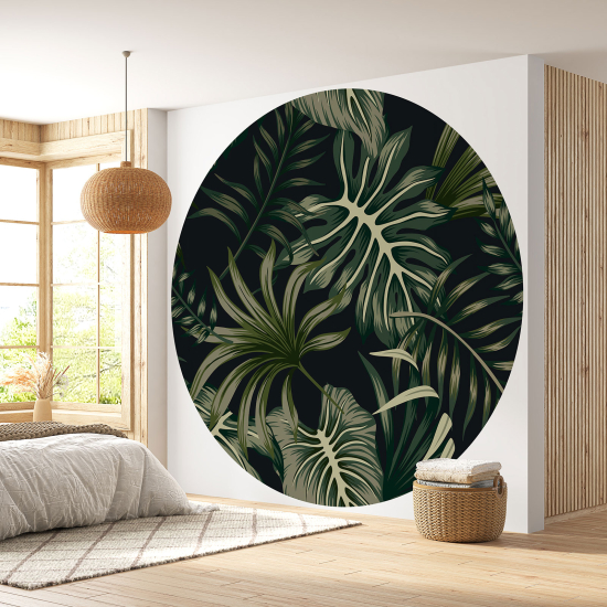 Round / Circle Wall Mural - Wallpaper - Botanical pattern