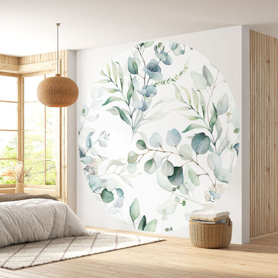 Round / Circle Wall Mural - Wallpaper - Botanical pattern