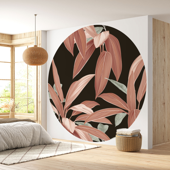 Round / Circle Wall Mural - Wallpaper - Botanical pattern