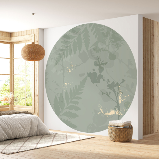 Round / Circle Wall Mural - Wallpaper - Botanical pattern