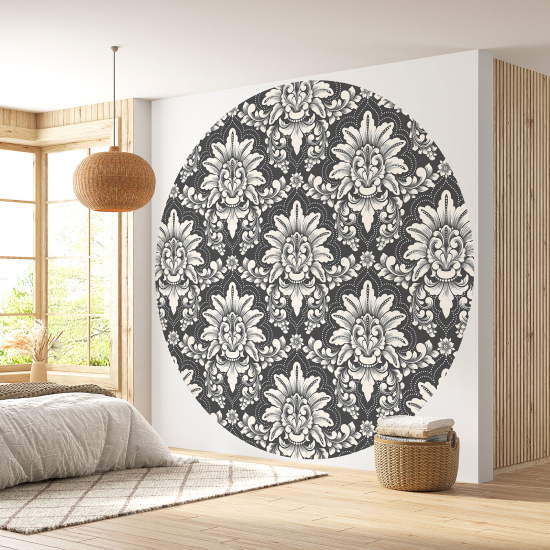 Round / Circle Wall Mural - Wallpaper - Damask pattern