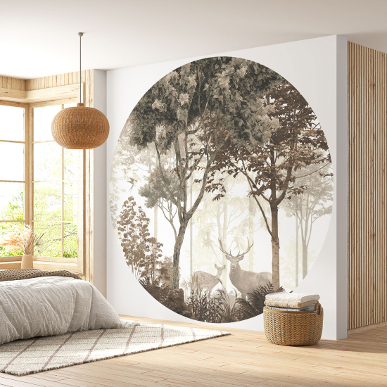 Round / Circle Wall Mural - Wallpaper - Deer Forest