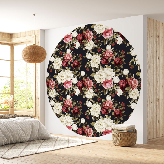 Round / Circle Wall Mural - Wallpaper - Floral pattern