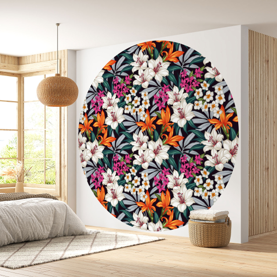 Round / Circle Wall Mural - Wallpaper - Floral pattern