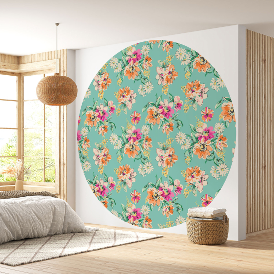 Round / Circle Wall Mural - Wallpaper - Floral pattern