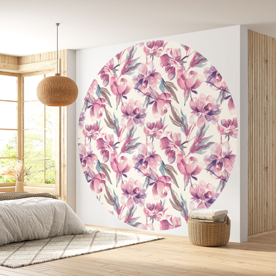 Round / Circle Wall Mural - Wallpaper - Floral pattern