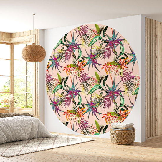 Round / Circle Wall Mural - Wallpaper - Floral pattern