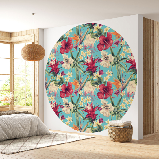 Round / Circle Wall Mural - Wallpaper - Floral pattern