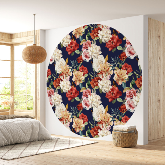 Round / Circle Wall Mural - Wallpaper - Floral pattern