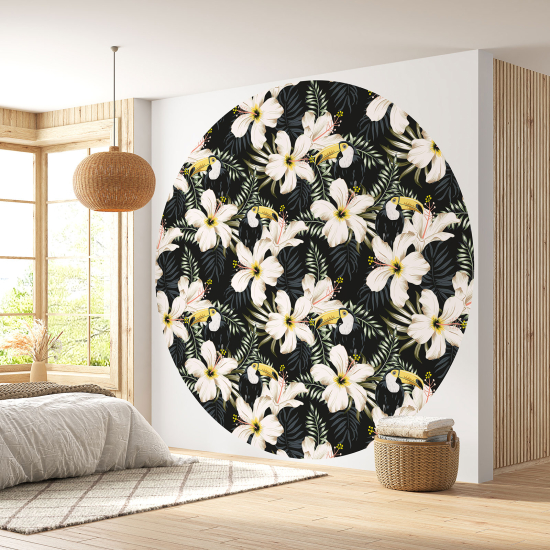 Round / Circle Wall Mural - Wallpaper - Floral pattern