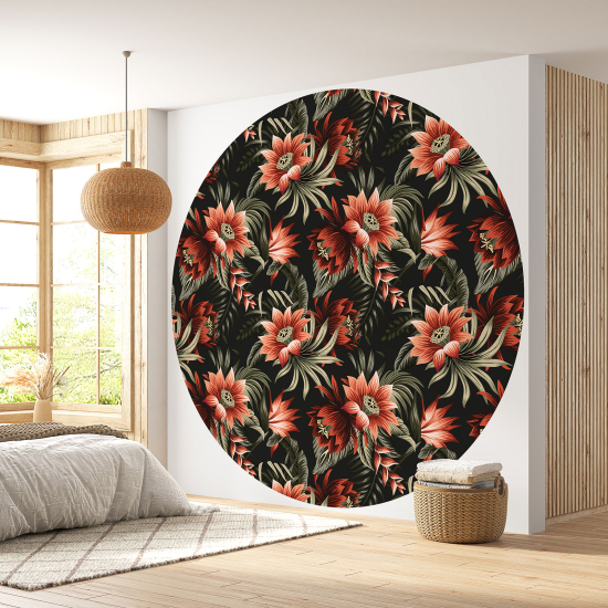 Round / Circle Wall Mural - Wallpaper - Floral pattern