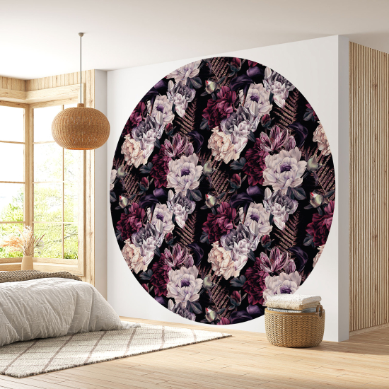 Round / Circle Wall Mural - Wallpaper - Floral pattern