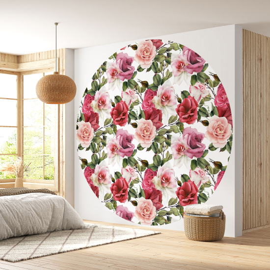 Round / Circle Wall Mural - Wallpaper - Floral pattern