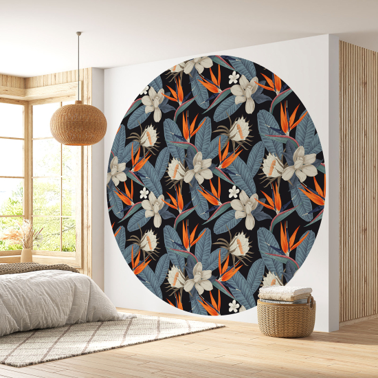 Round / Circle Wall Mural - Wallpaper - Floral pattern