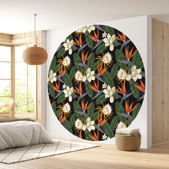 Round / Circle Wall Mural - Wallpaper - Floral pattern