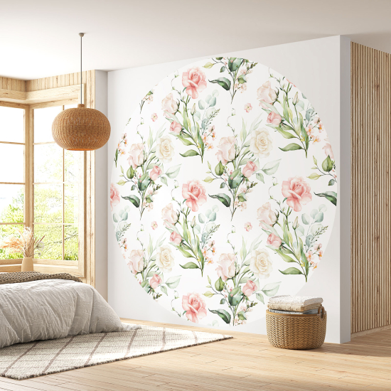 Round / Circle Wall Mural - Wallpaper - Floral pattern