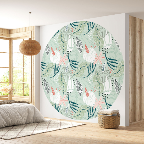 Round / Circle Wall Mural - Wallpaper - Floral pattern