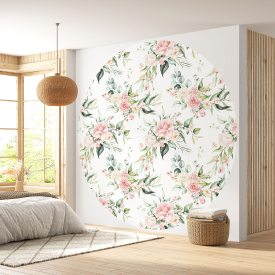 Round / Circle Wall Mural - Wallpaper - Floral pattern