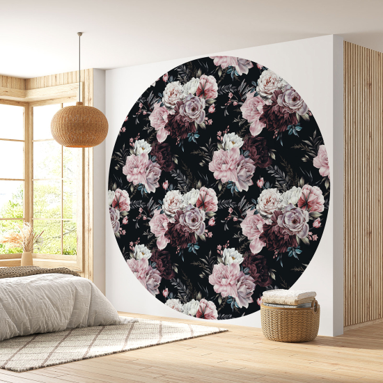 Round / Circle Wall Mural - Wallpaper - Floral pattern