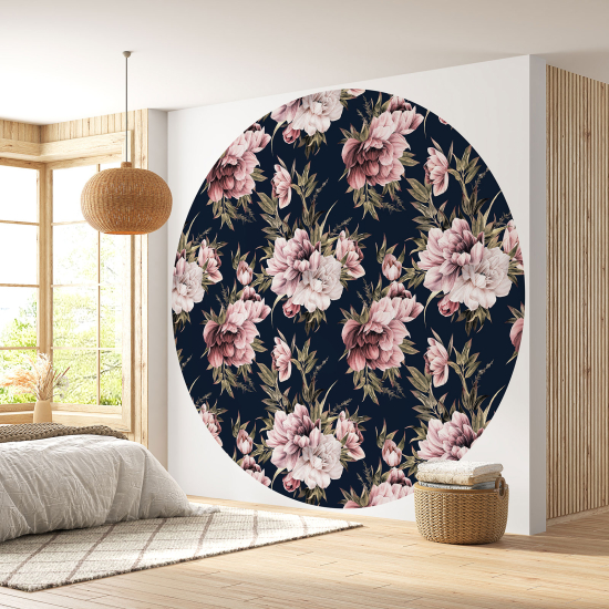 Round / Circle Wall Mural - Wallpaper - Floral pattern