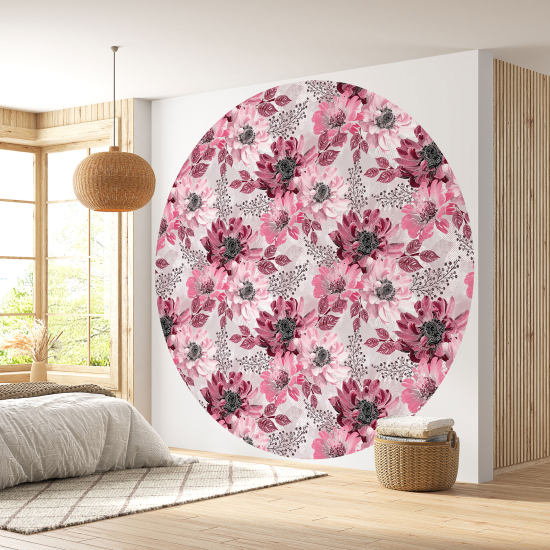 Round / Circle Wall Mural - Wallpaper - Floral pattern