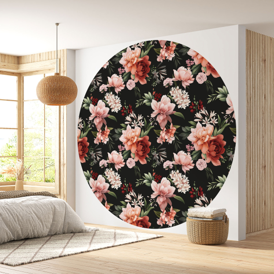 Round / Circle Wall Mural - Wallpaper - Floral pattern