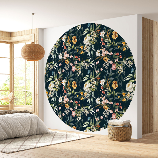 Round / Circle Wall Mural - Wallpaper - Floral pattern