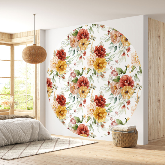 Round / Circle Wall Mural - Wallpaper - Floral pattern