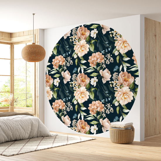 Round / Circle Wall Mural - Wallpaper - Floral pattern