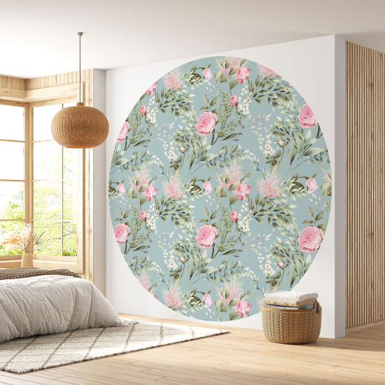 Round / Circle Wall Mural - Wallpaper - Floral pattern