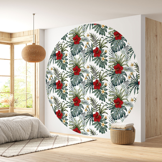 Round / Circle Wall Mural - Wallpaper - Floral pattern