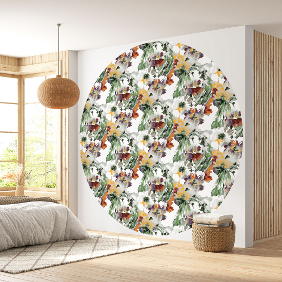 Round / Circle Wall Mural - Wallpaper - Floral pattern