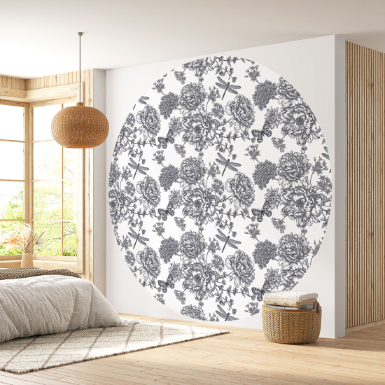 Round / Circle Wall Mural - Wallpaper - Floral pattern