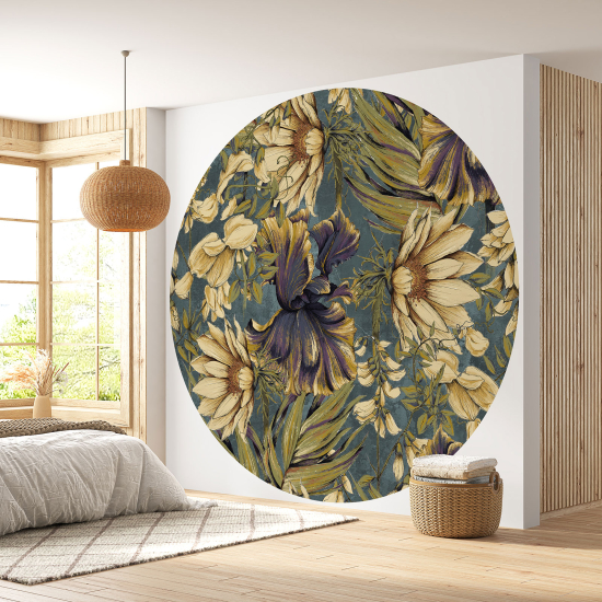 Round / Circle Wall Mural - Wallpaper - Floral pattern