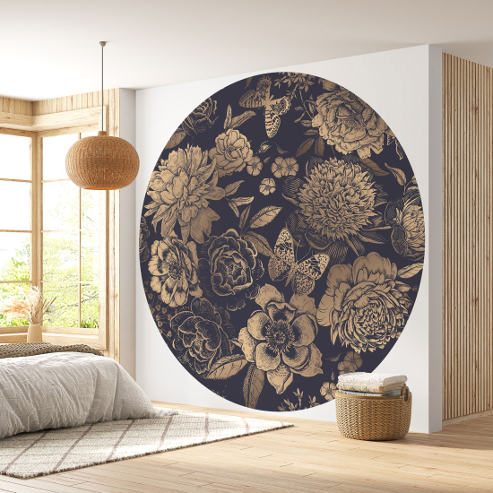 Round / Circle Wall Mural - Wallpaper - Floral pattern