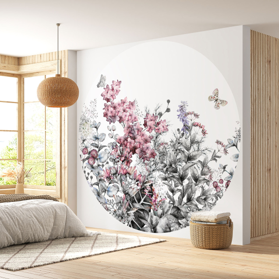 Round / Circle Wall Mural - Wallpaper - Floral pattern